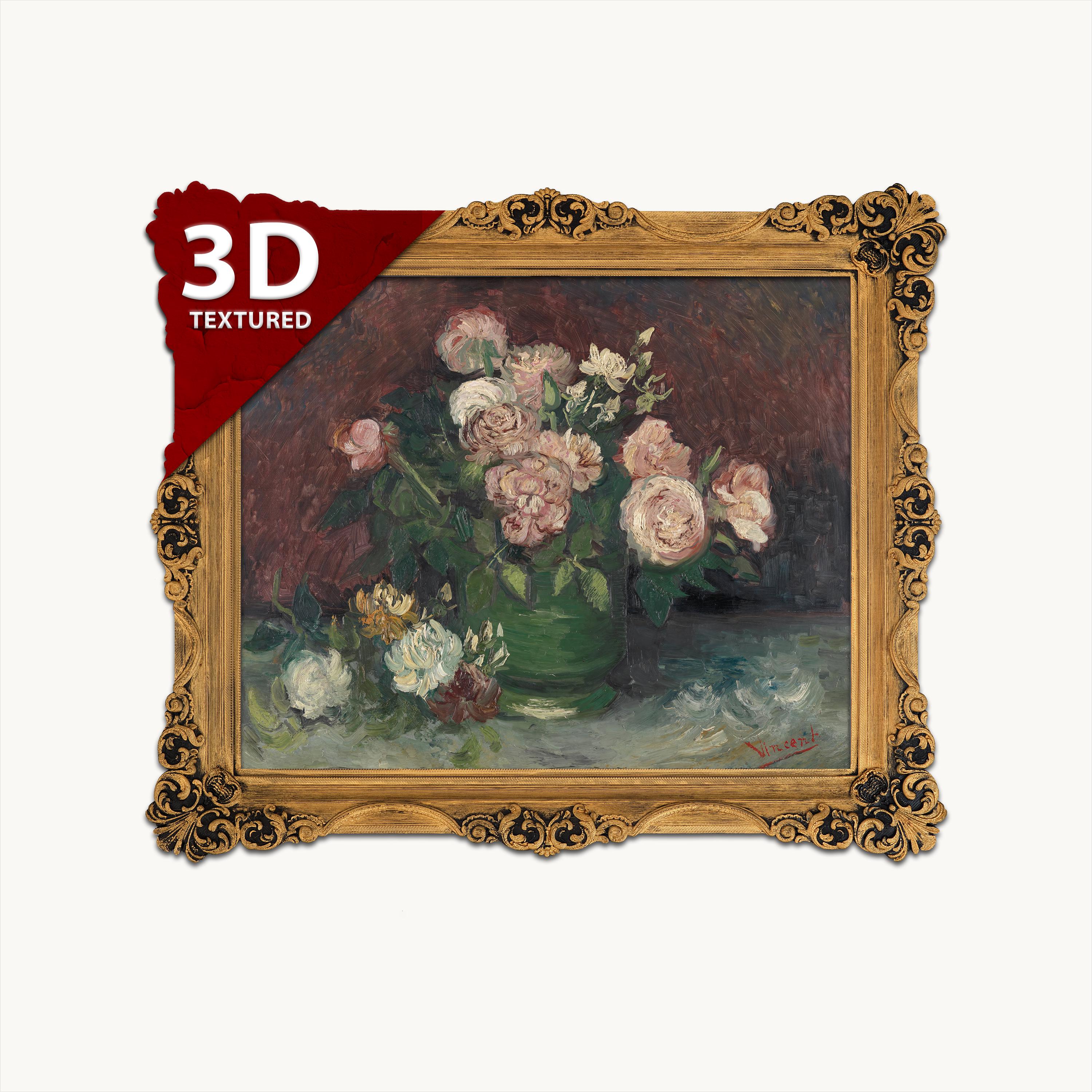 ゴッホ作「バラと牡丹」：3Dテクスチャー油絵複製画 - Etsy 日本