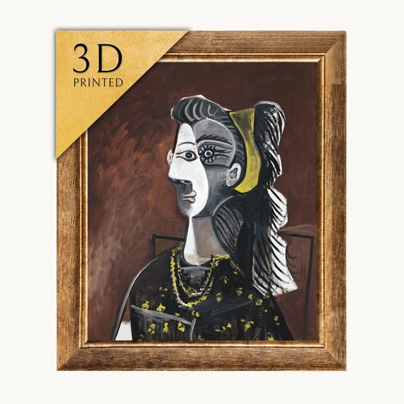 ピカソ(PICASSO)【籐椅子にすわる女】、高級画集画、状態良好 Picasso Woman in Armchair 3D Print: Textured Art Reproduction