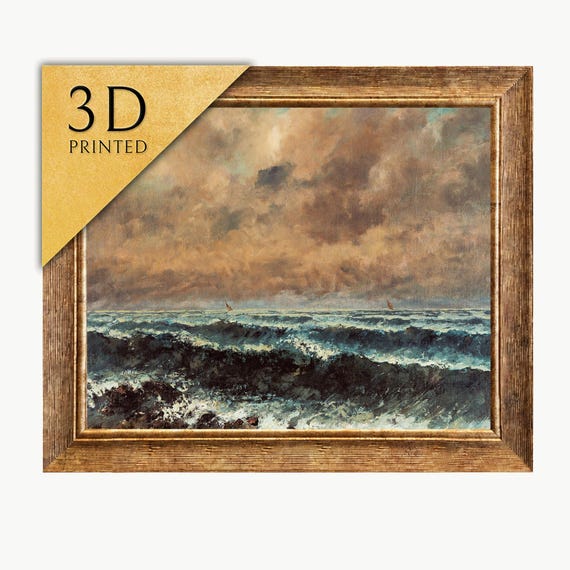 クールペ、秋の海、希少画集画、新品高級額、額装付、状態良好、油彩 風景 ギュスターヴ・クールベ「秋の海」3Dプリント：質感のある海景アート