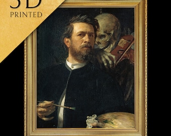 Autoritratto con morte che gioca di Arnold Böcklin, stampato in 3D con texture e pennellate sembra un dipinto a olio originale