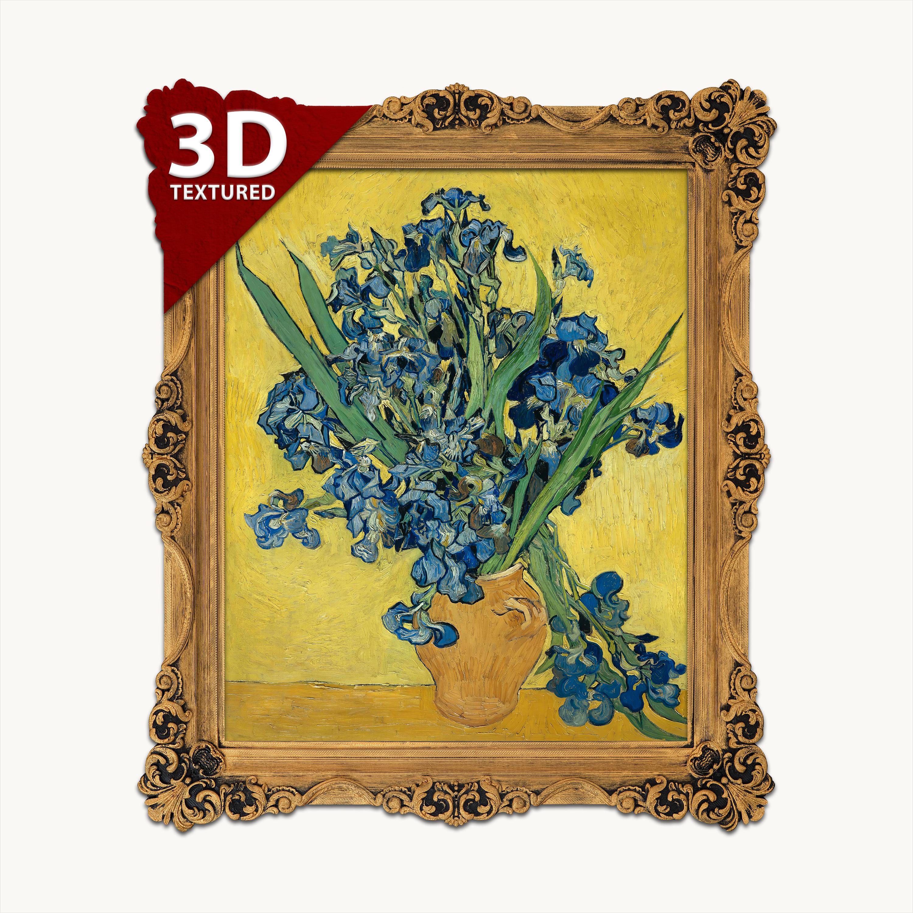 Van Gogh Irises 3D Print: Textured Brushstrokes, Oil Painting