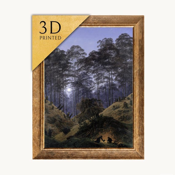 Caspar Friedrich Moonlight Forest 3D Print: Textured Oil Painting Replica