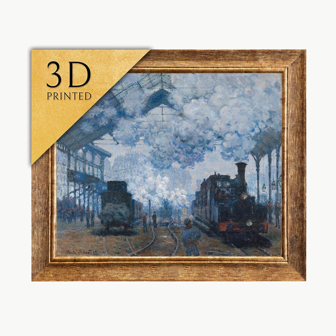 monet様　アイスブルー1 Monet's Gare Saint Lazare Arrival: 3D Textured Impressionist Print
