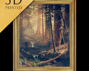 Giant Redwood Trees of California di Albert Bierstadt, stampato in 3D con texture e pennellate sembra un dipinto ad olio originale