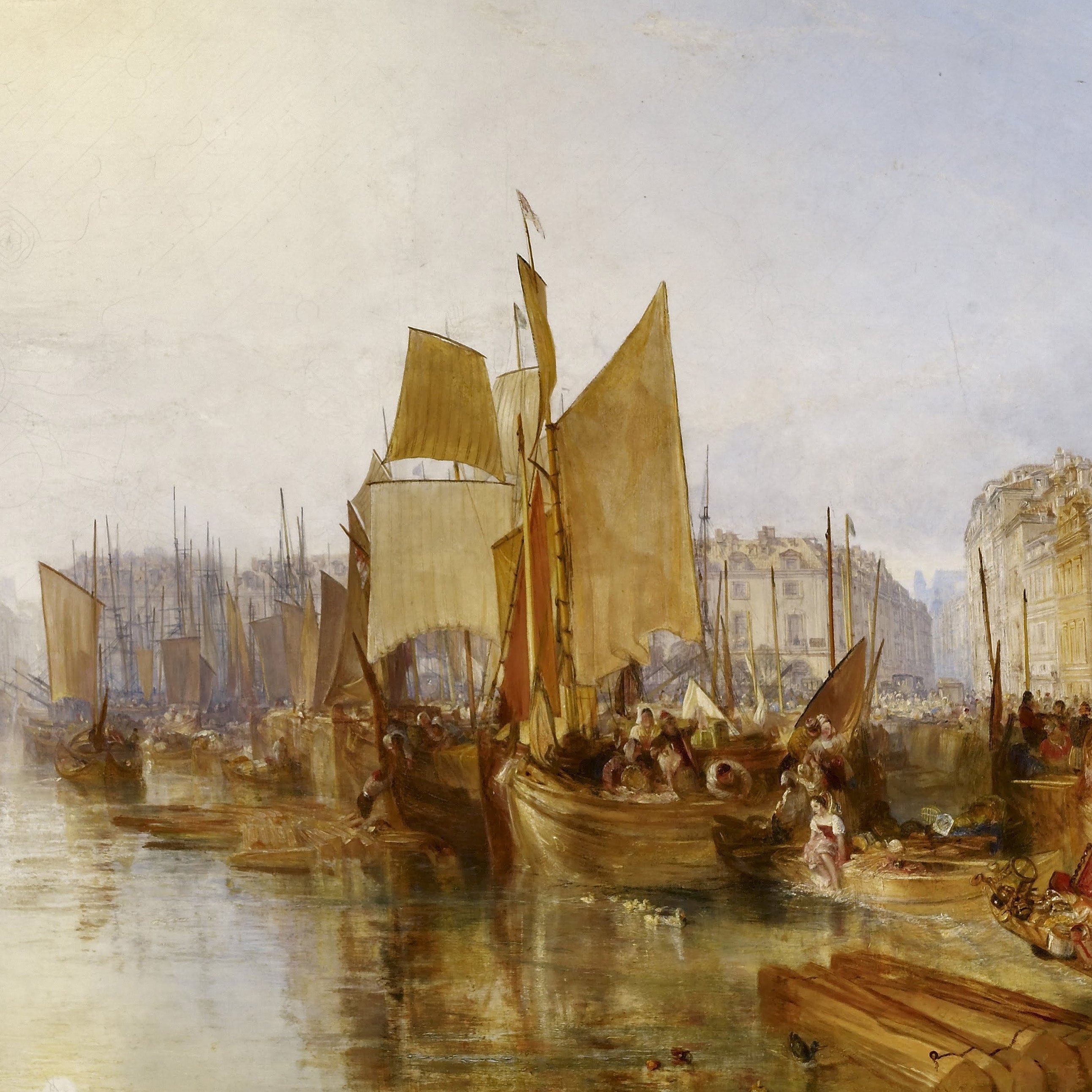 油彩 油絵 フランス風景【J.M. Hubert】 箱あり F5号 Harbor of Dieppe 3D Print: JMW Turner Textured Oil Painting