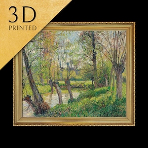 Bords De L’epte À Êragny、Soleil Couchant - Camille Pissarro、テクスチャとブラシ ストロークで 3D プリントされ、オリジナルの油絵のように見えます。
