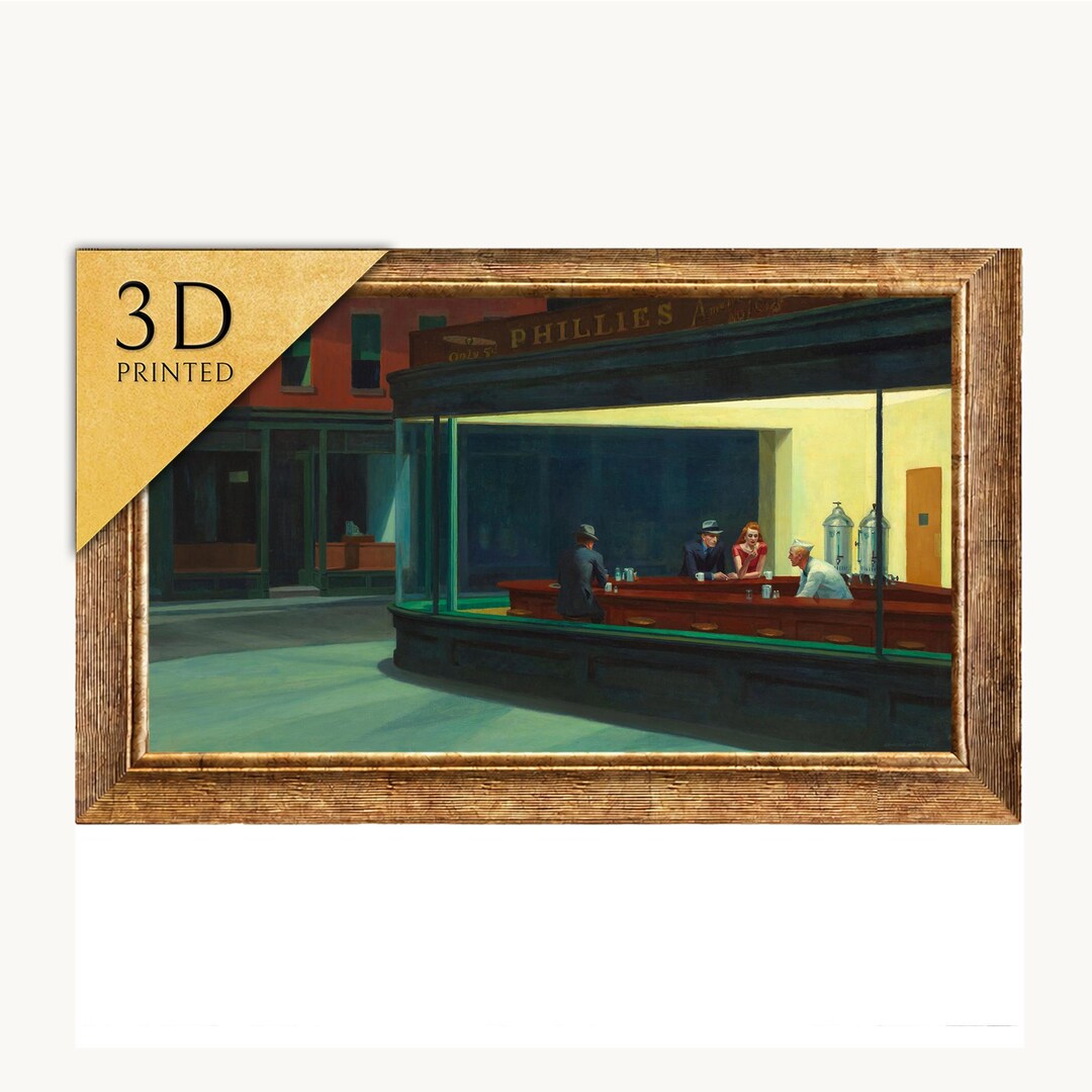 エドワード・ホッパー作「ナイトホークス」：3Dプリント額装アート