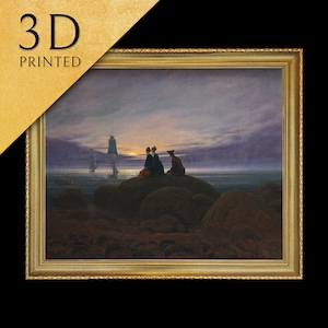 Moonrise over the Sea by Caspar David Friedrich, 3d Printed with texture and brush strokes looks like original oil painting.