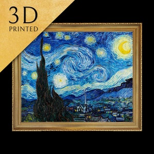 Sternennacht von Vincent Van Gogh, 3D Gedruckt mit Textur und Pinselstrichen sieht aus wie Original-Ölgemälde