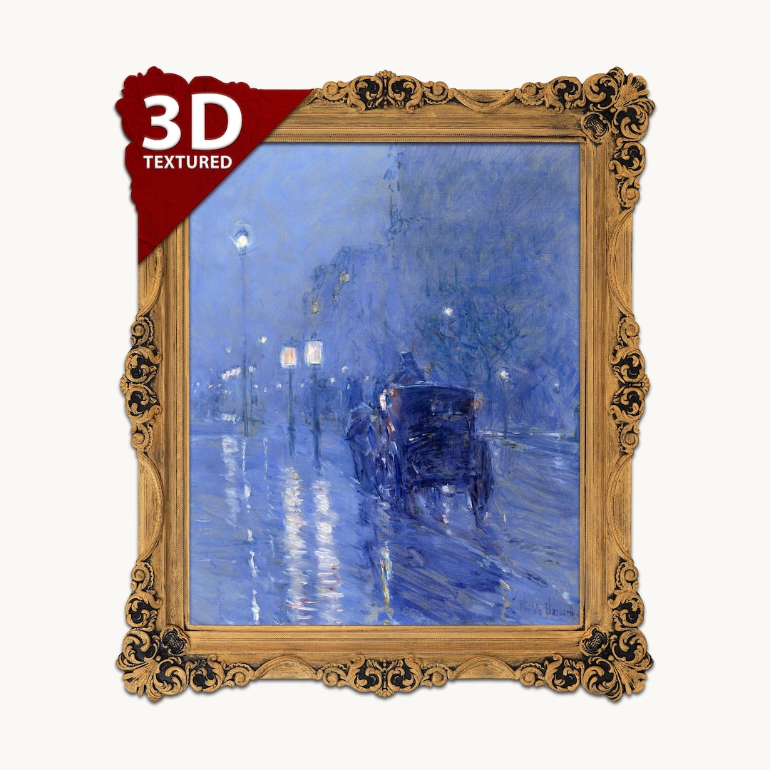 Childe Hassam Rainy Midnight 3D Print: Textured Impressionist Art