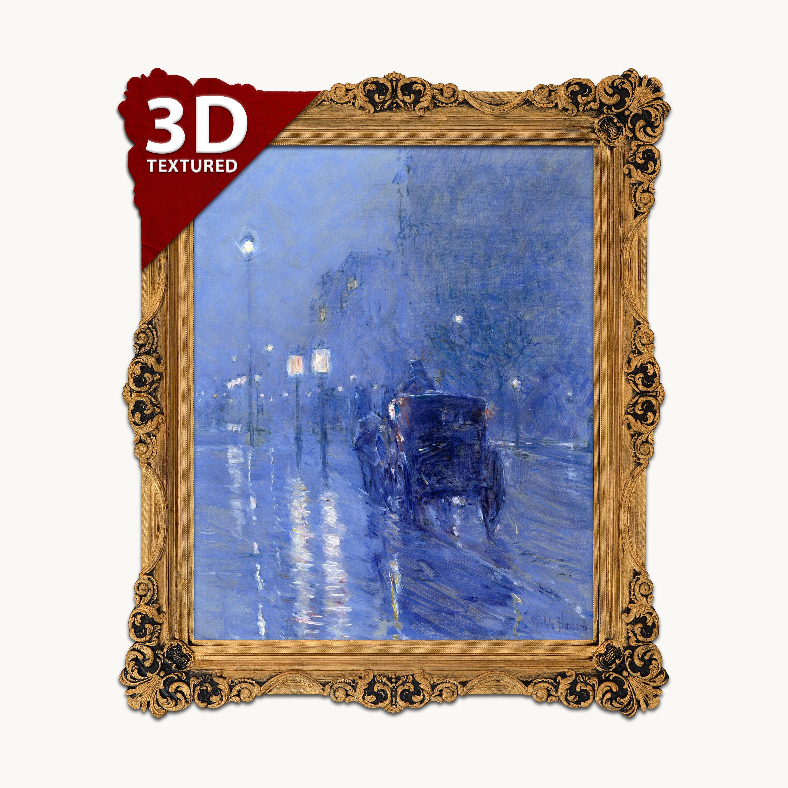 Childe Hassam Rainy Midnight 3D Print: Textured Impressionist Art
