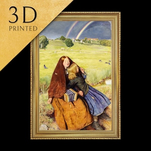 The Blind Girl de Sir John Everett Millais, impresa en 3D con textura y pinceladas, parece una pintura al óleo original.