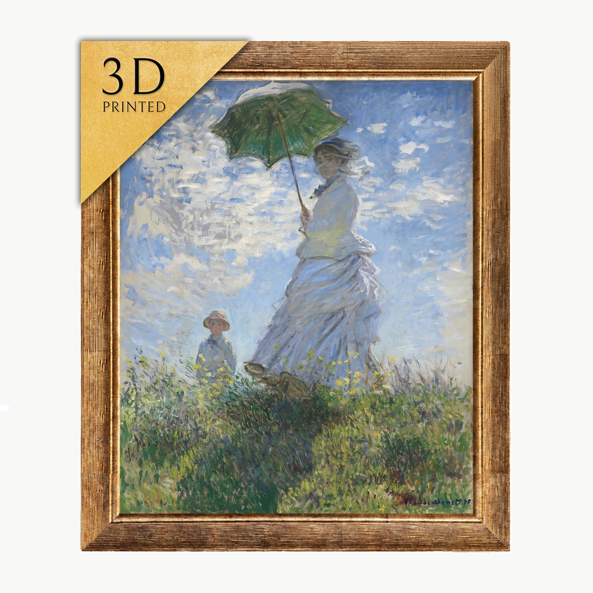 クロード・モネ - 日傘を持つ女性：3Dテクスチャードアートプリント