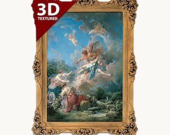 May include: A rectangular painting in an ornate gold frame featuring a scene of figures in a sky with clouds and a landscape below. A red corner banner displays the white text 3D TEXTURED. The artwork depicts multiple figures in flowing garments.
