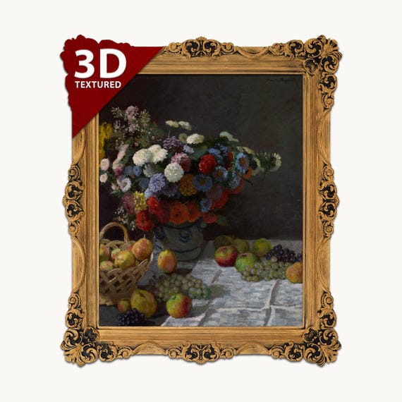 クロード・モネの静物画3Dプリント：花と果物の質感再現 - Etsy 日本
