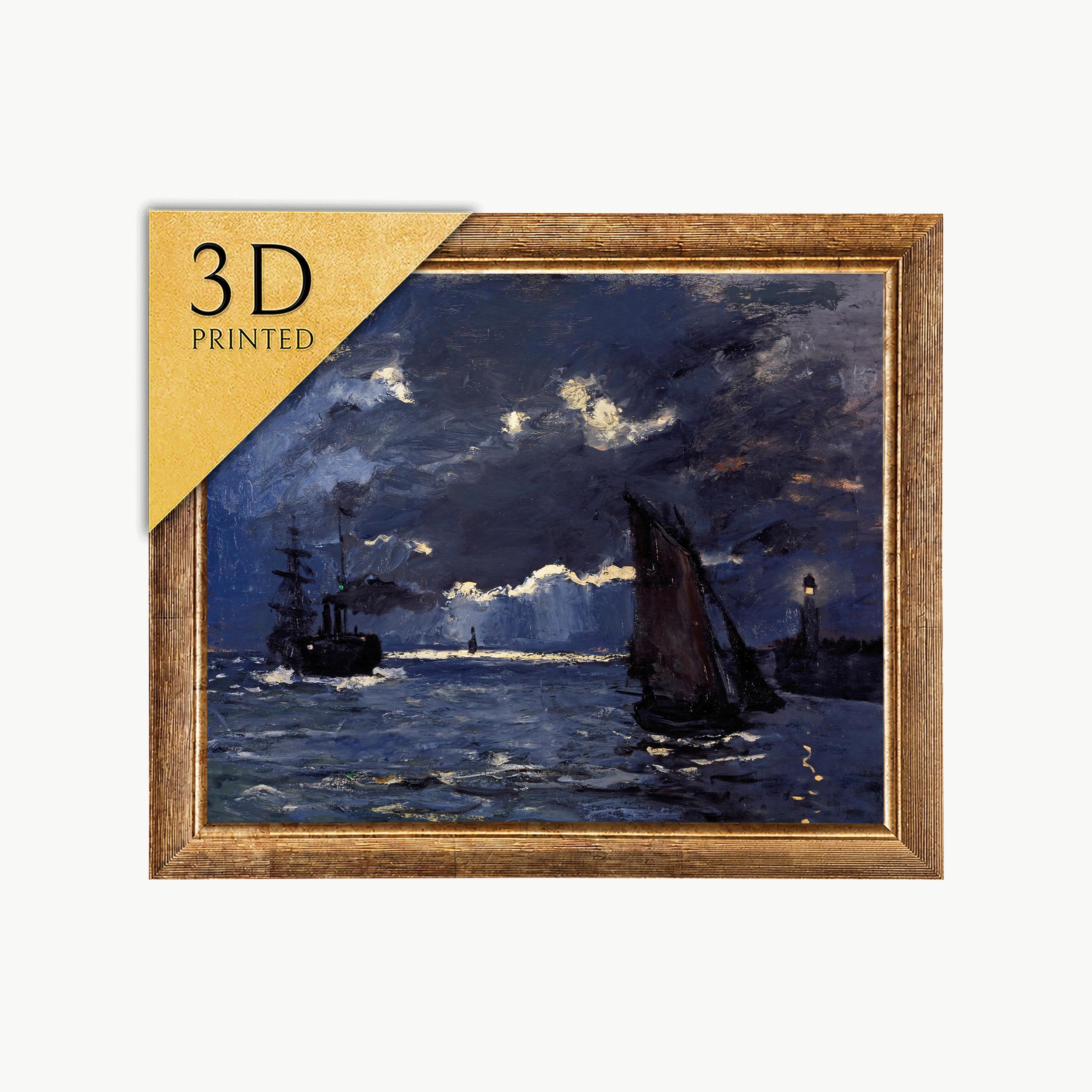 クロード・モネの海景プリント：月光による配送、3Dテクスチャアート