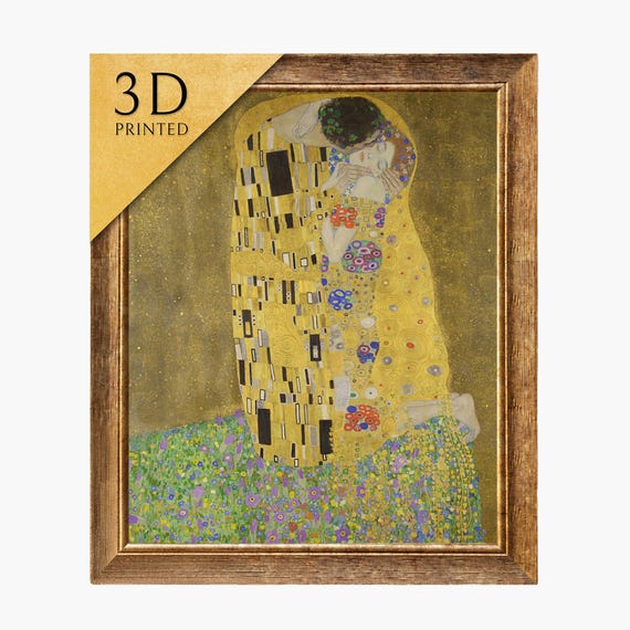 グスタフ・クリムト作「接吻」：3Dテクスチャードアートプリント