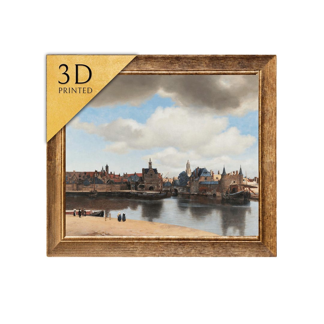 輸入雑貨　天然石　フェルメール作　『デルフトの眺望 』　水晶絵　クリスタルアート フェルメール作「デルフトの眺め」：3Dテクスチャードアートプリント
