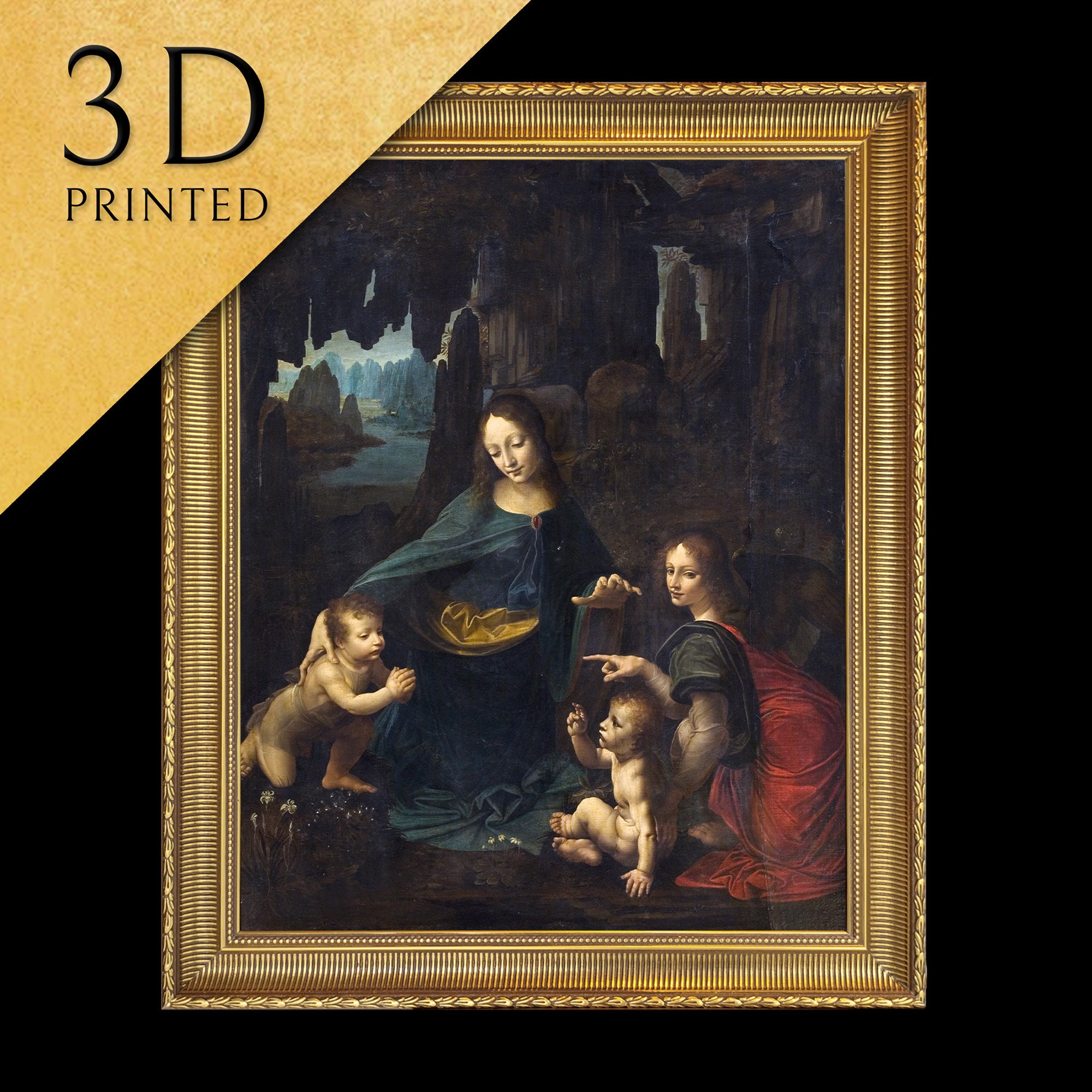 The Virgin of the Rocks by  Leonardo Da Vinci, 3d Printed with texture and brush strokes looks like original oil painting.