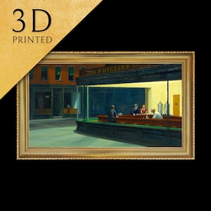 エドワード・ホッパー作「ナイトホークス」、オリジナルの油絵のような筆遣いで 3D プリント、額入りアートワーク、壁飾り、ウォールアート、アートプリント