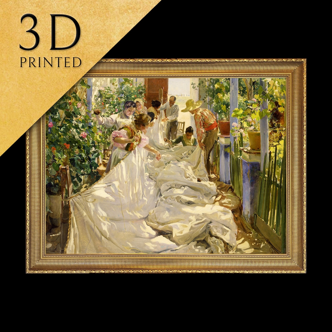 Joaquin Sorolla 油彩画 Joaquin Sorolla による「Sewing the Sail」は、テクスチャと