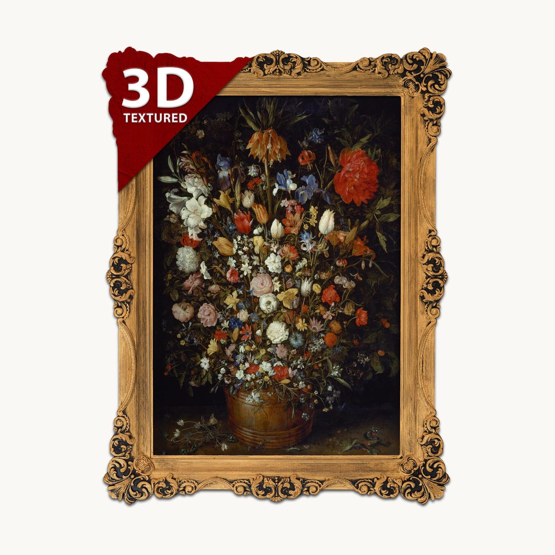 ヤン・ブリューゲル作「木製の器に入った花」：3Dテクスチャプリント