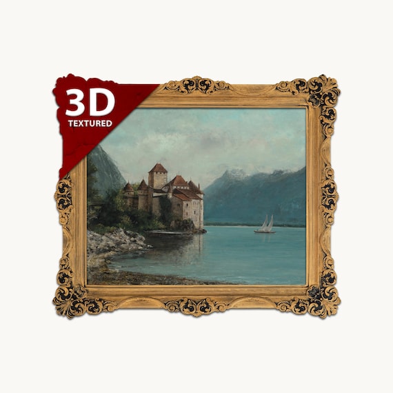 Chillon Castle Lake Geneva 3D Print: Gustave Courbet Textured