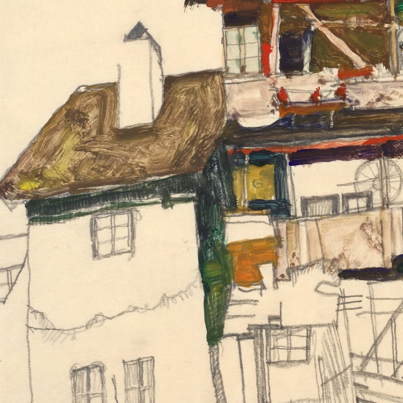 Old Houses in Krumaup by Egon Schiele, 3d Printed with texture and brush strokes looks like original oil-painting, code:442 image 4