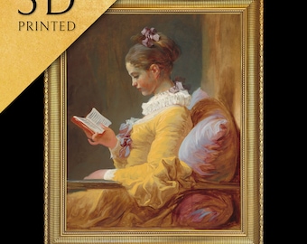 Giovane ragazza che legge di Jean Honore Fragonard, stampata in 3D con texture e pennellate sembra un dipinto ad olio originale.