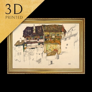 Old Houses in Krumaup by Egon Schiele, 3d Printed with texture and brush strokes looks like original oil-painting, code:442 image 1