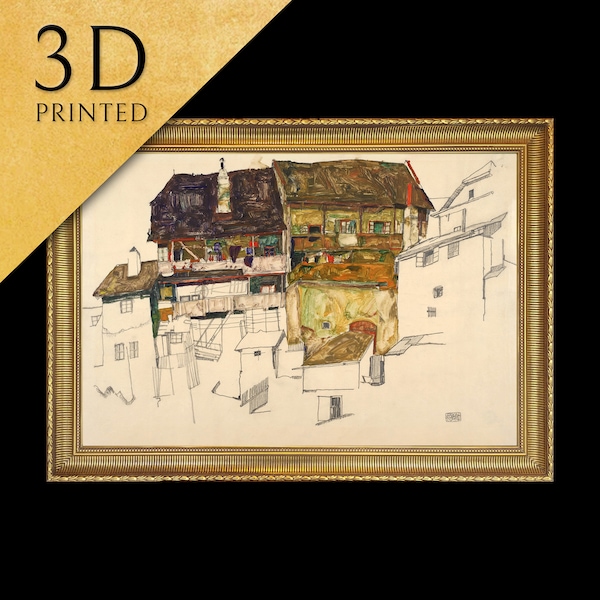 Old Houses in Krumaup  by  Egon Schiele, 3d Printed with texture and brush strokes looks like original oil-painting, code:442