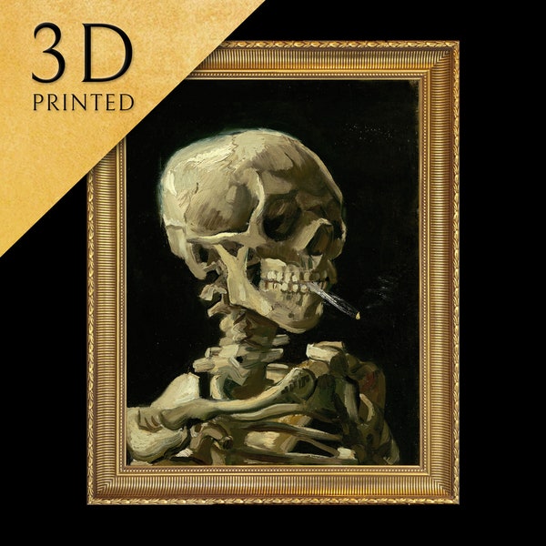 Schädel eines Skeletts mit brennender Zigarette von Vincent Van Gogh, 3d gedruckt, berühmtes Gemälde, Museumsdrucke, Fine Art Print, Code: 063