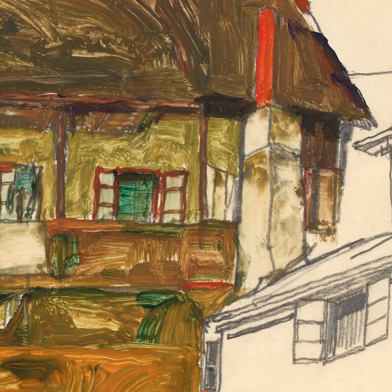 Old Houses in Krumaup by Egon Schiele, 3d Printed with texture and brush strokes looks like original oil-painting, code:442 image 3