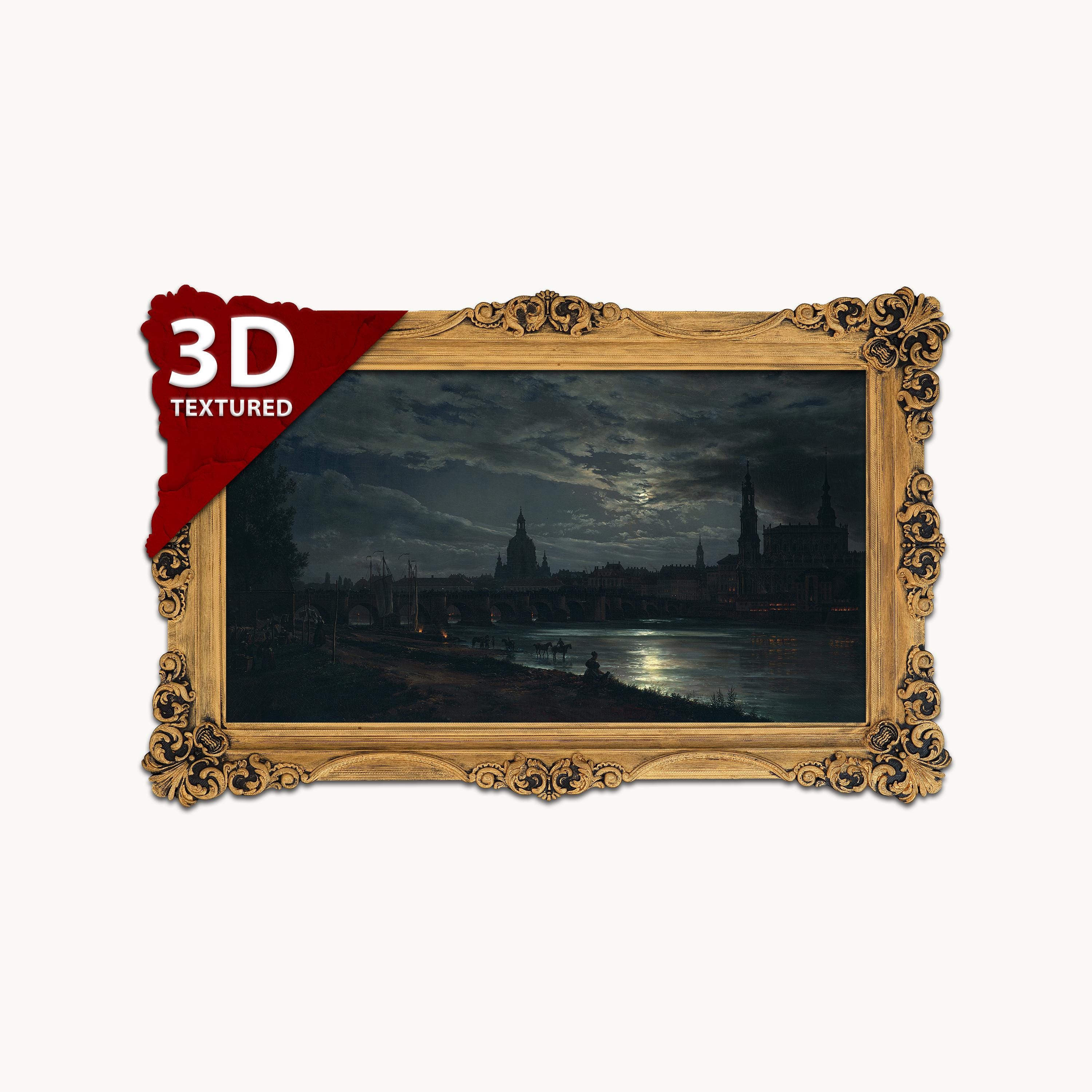Dresden Moonlight 3D Print: Johan Christian Dahl Textured Oil