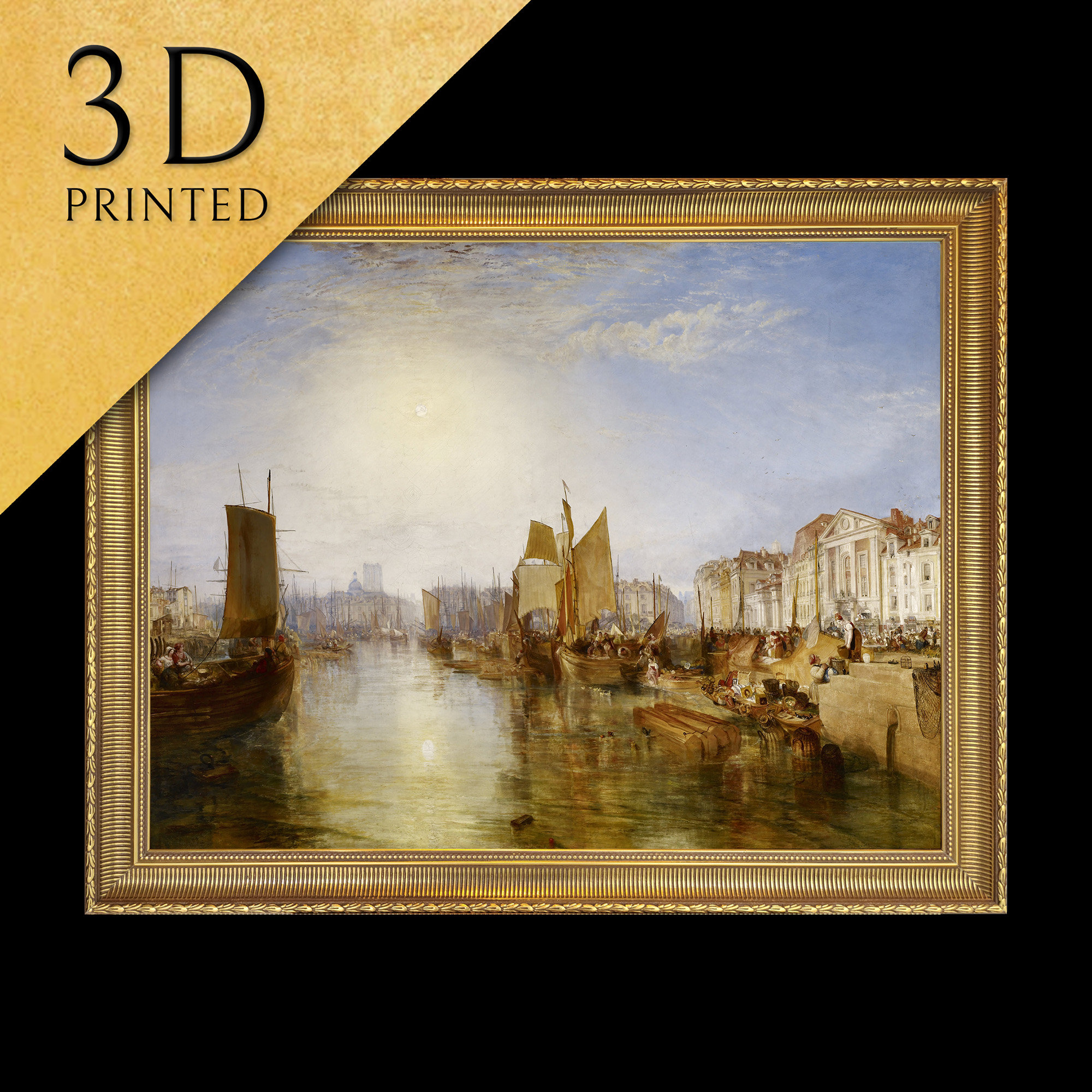 油彩 油絵 フランス風景【J.M. Hubert】 箱あり F5号 Harbor of Dieppe 3D Print: JMW Turner Textured Oil Painting