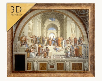 ラファエロ・サンツィオ作「アテネの学堂」版画：3Dテクスチャアート
