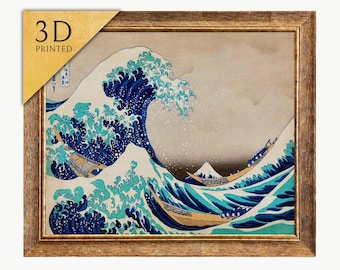 葛飾北斎の神奈川沖浪裏の版画、テクスチャ加工3Dアート - Etsy 日本