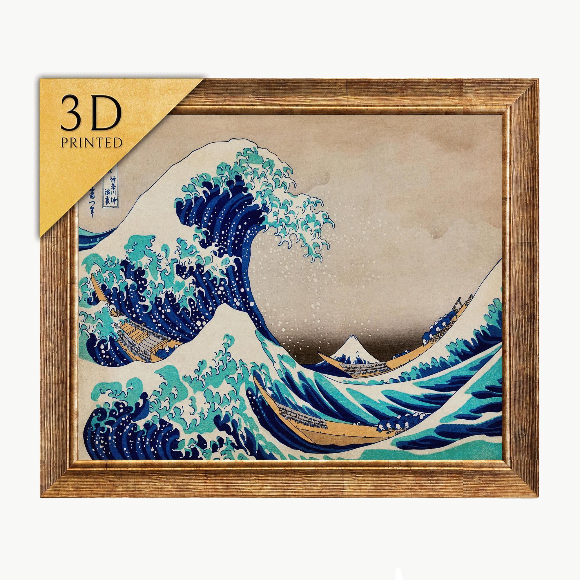 葛飾北斎の神奈川沖浪裏の版画、テクスチャ加工3Dアート - Etsy 日本