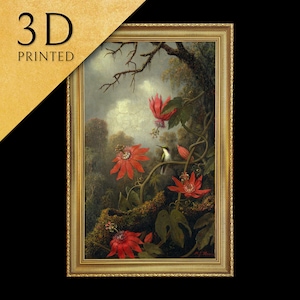 Hummingbird and Passionflowers by Martin Johnson Heade, 3d Printed with texture and brush strokes looks like original oil painting