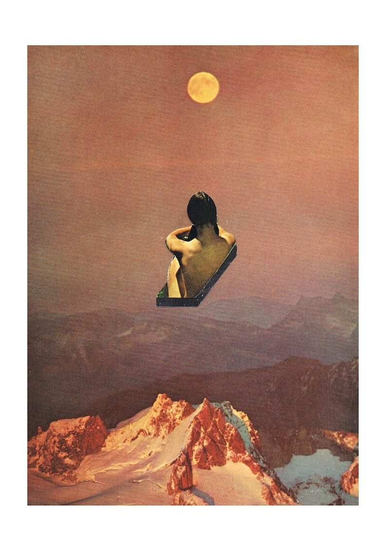 Surreal Collage A2 A3, Handmade Collage, Space, full Moon, Retro, Sci-fi, art print, ART, COLLAGE, futurism, Home decor, wall art, gift image 2