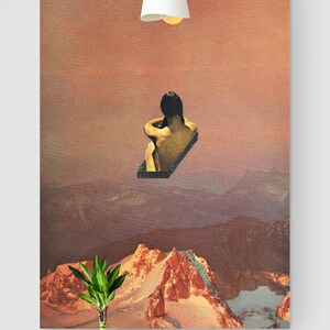 Surreal Collage A2 A3, Handmade Collage, Space, full Moon, Retro, Sci-fi, art print, ART, COLLAGE, futurism, Home decor, wall art, gift image 3