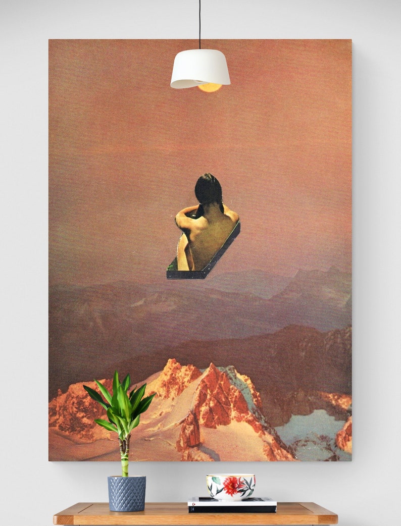 Surreal Collage A2 A3, Handmade Collage, Space, full Moon, Retro, Sci-fi, art print, ART, COLLAGE, futurism, Home decor, wall art, gift image 3