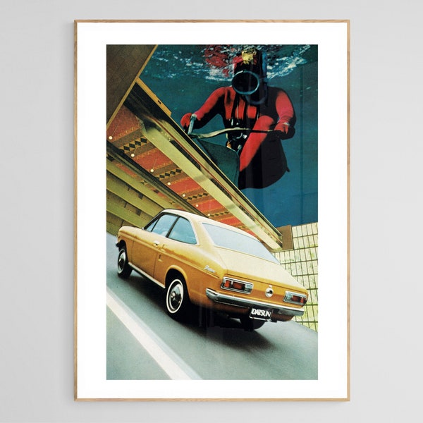 Retro Wall Collage, Handmade Collage, space,Datsun - Sci fi, COLLAGE, ART, Wall decor, home, modern Gift , surrealism - Aesthetic Art PRINT