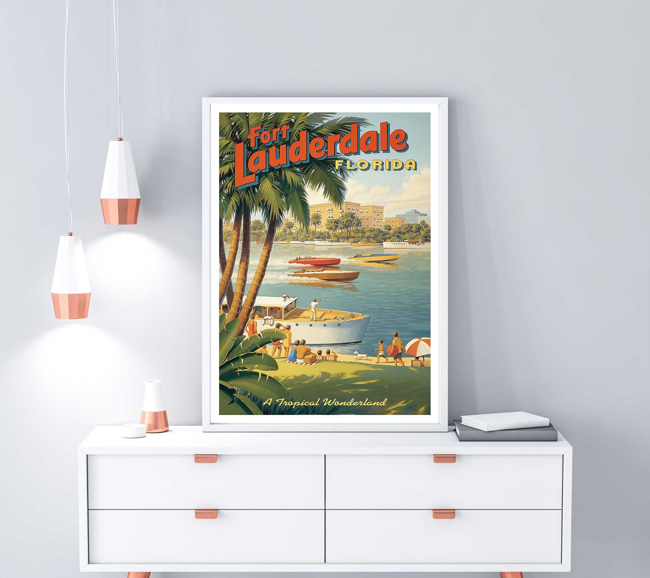 Visit to Fort Lauderdale Travel Poster Florida Tropical Etsy
