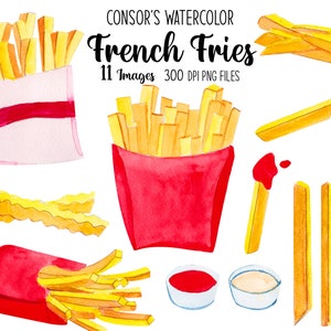 Watercolor French Fries Clipart - Food, Fast food Clip art, Ketchup, dip
