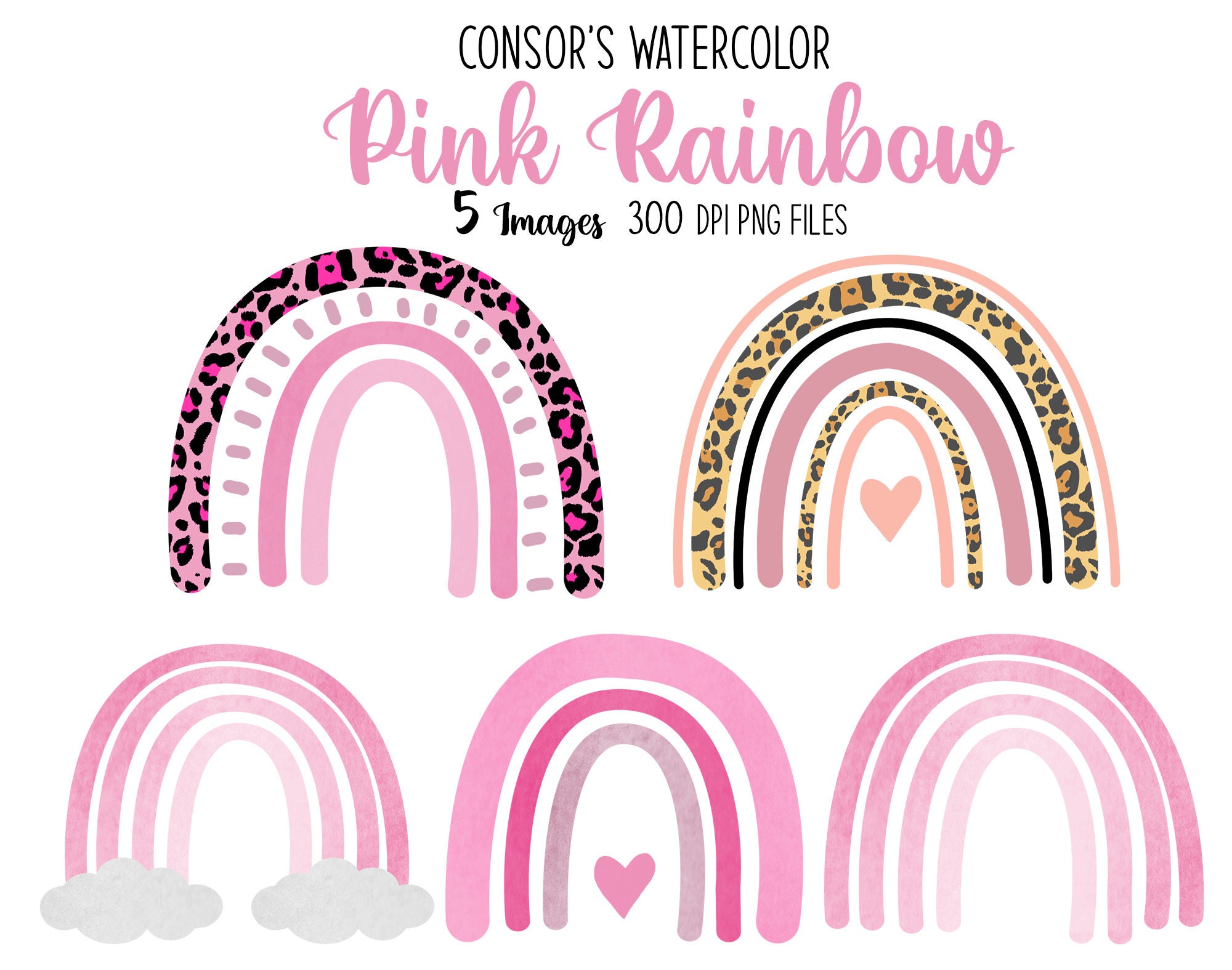 Watercolor Pink Rainbow Clipart Leopard Print Rainbow Png, Baby