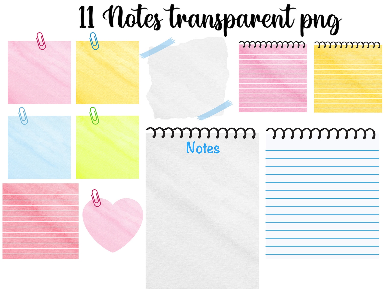 Watercolor Note Paper Clipart Stationary Graphics Planner Illustration