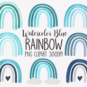 Watercolor Blue Rainbow Clip art - Baby Shower Clipart