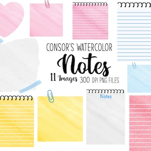 Aquarel notitiepapier Clipart - stationaire afbeeldingen - planner illustratie - illustraties voor notities - Post-it Notes