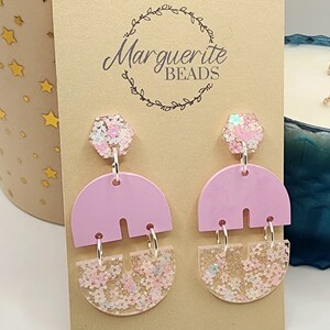 Pink Flower Dangles | Flower Stud Pink Earrings  | Marguerite Beads
